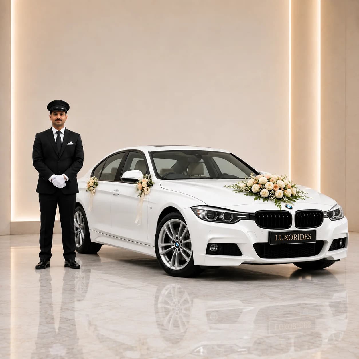 BMW 3 Series wedding car with chauffeur