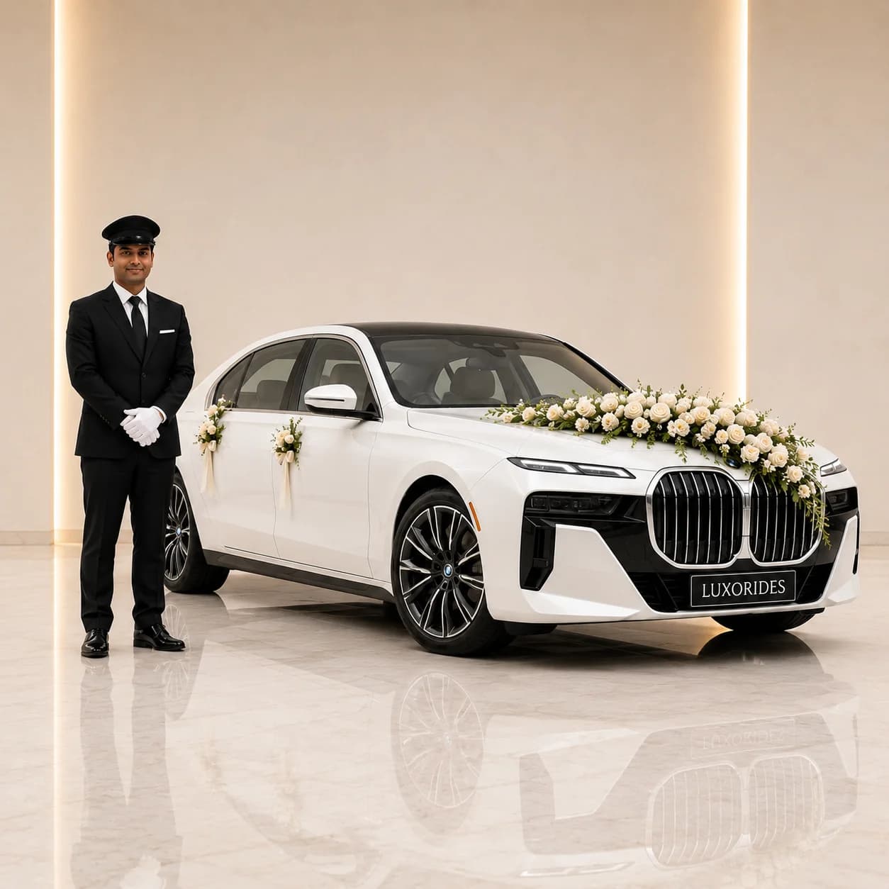 BMW 7 Series wedding car with chauffeur