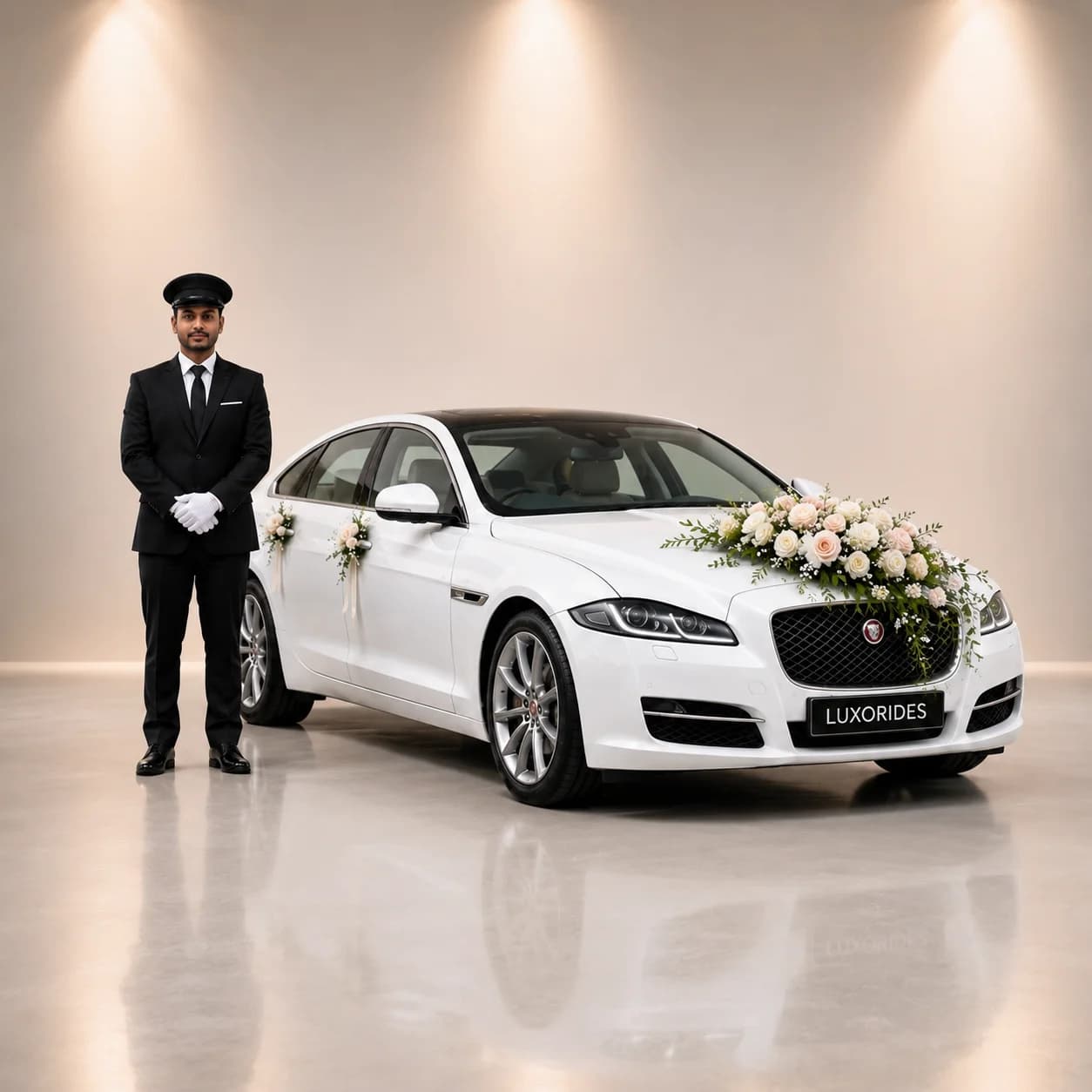 Jaguar XJ L wedding car with chauffeur