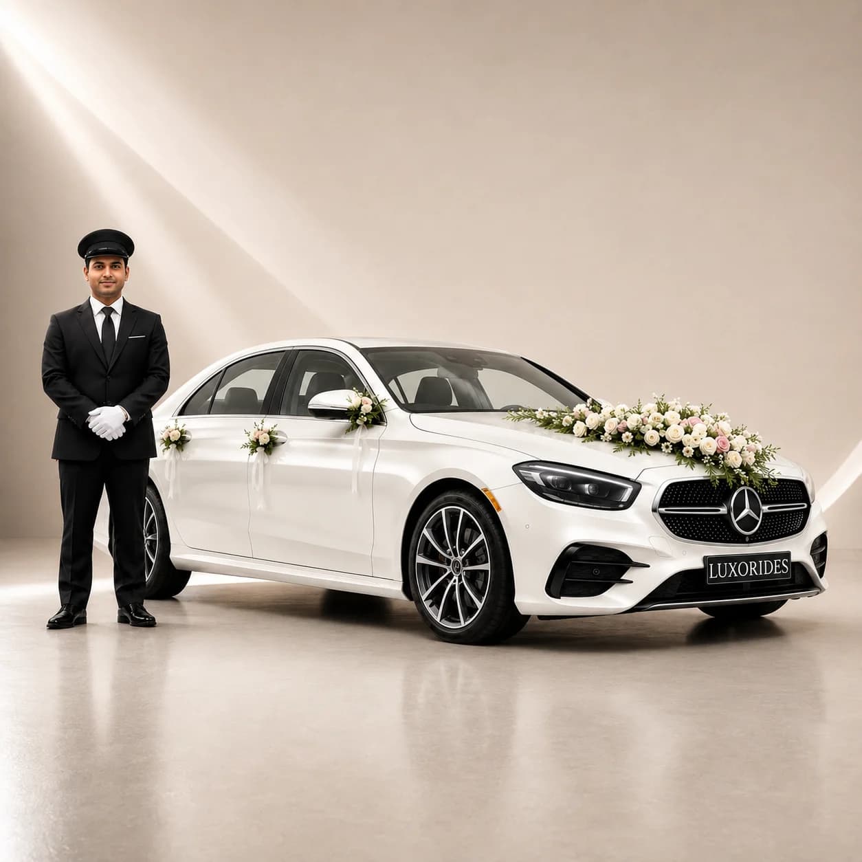 Mercedes-Benz E-Class wedding car with chauffeur