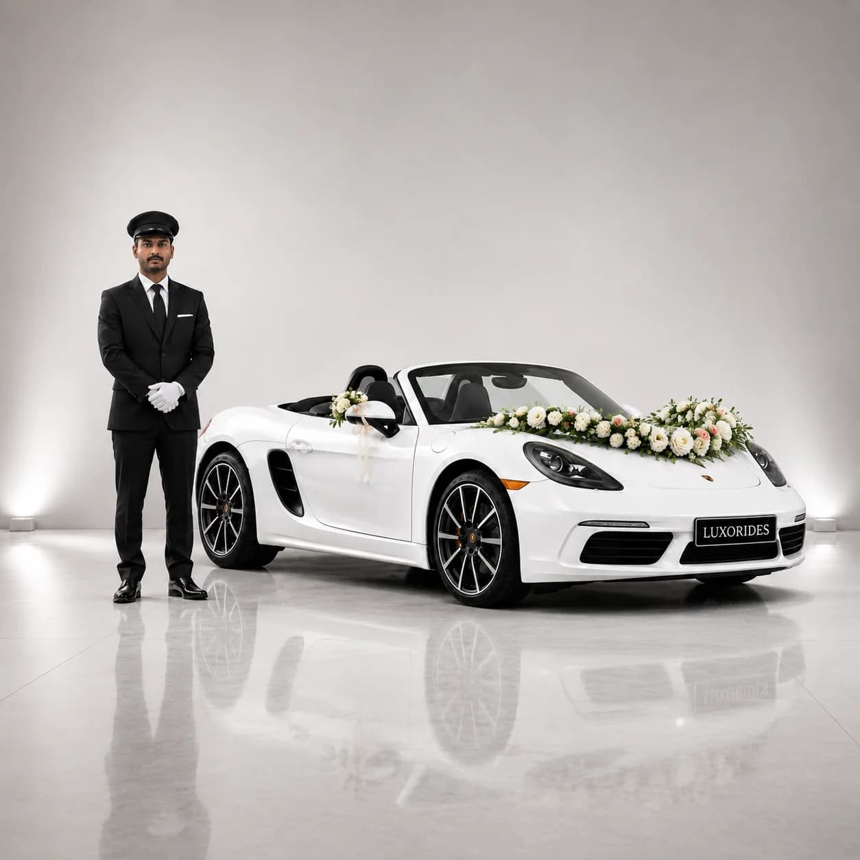 Porsche 718 Boxster wedding car with chauffeur