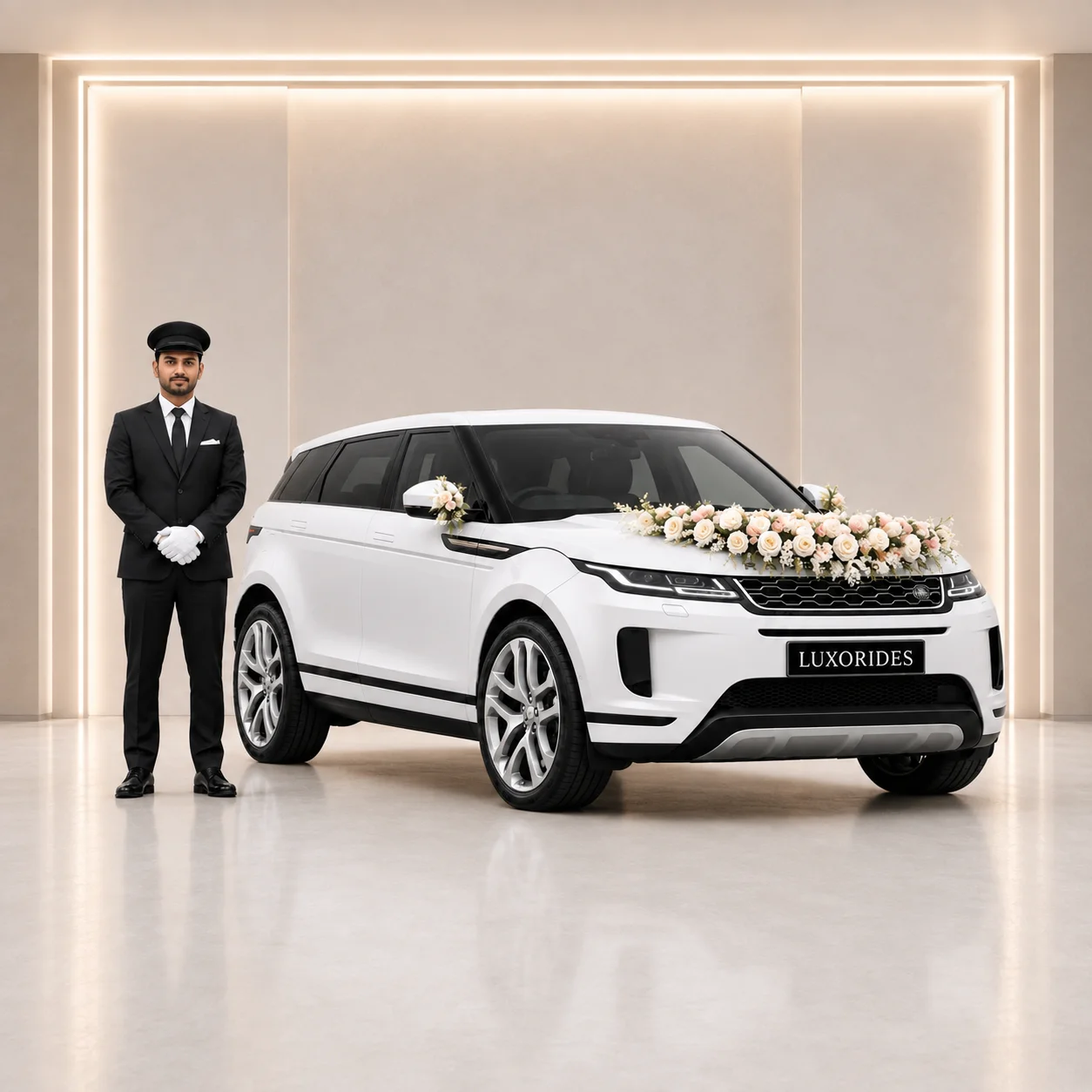 Range Rover Evoque wedding car with chauffeur